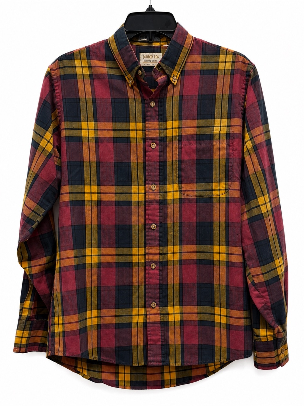 Vintage London Fog Maroon, Yellow & Navy Plaid Button-Down Shirt